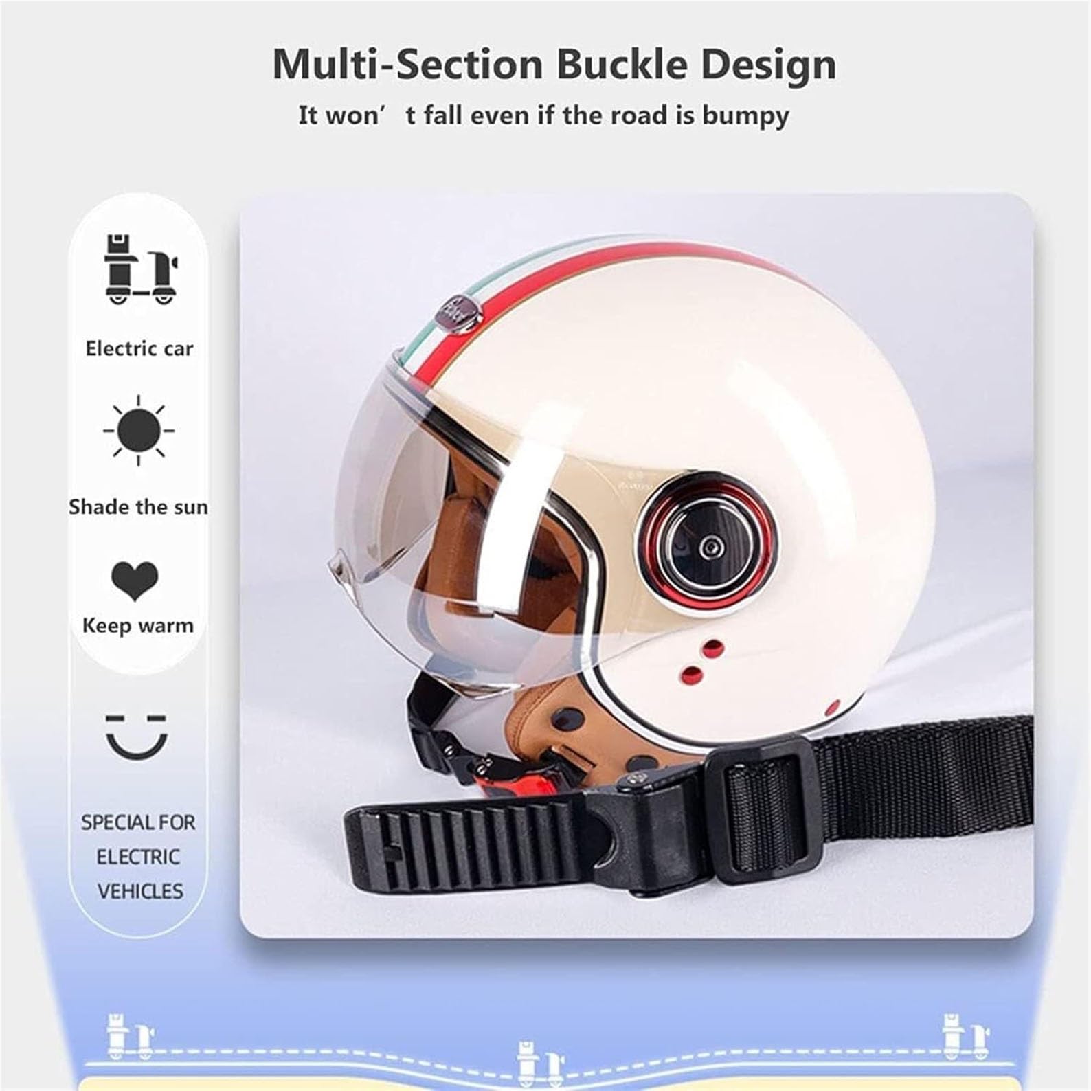 Kask niskoprofilowy z otwartą twarzą, kask motocyklowy z osłoną przeciwsłoneczną, kaski motocyklowe z otwartą twarzą dla dorosłych motocyklistów(3,XL=61~62cm)