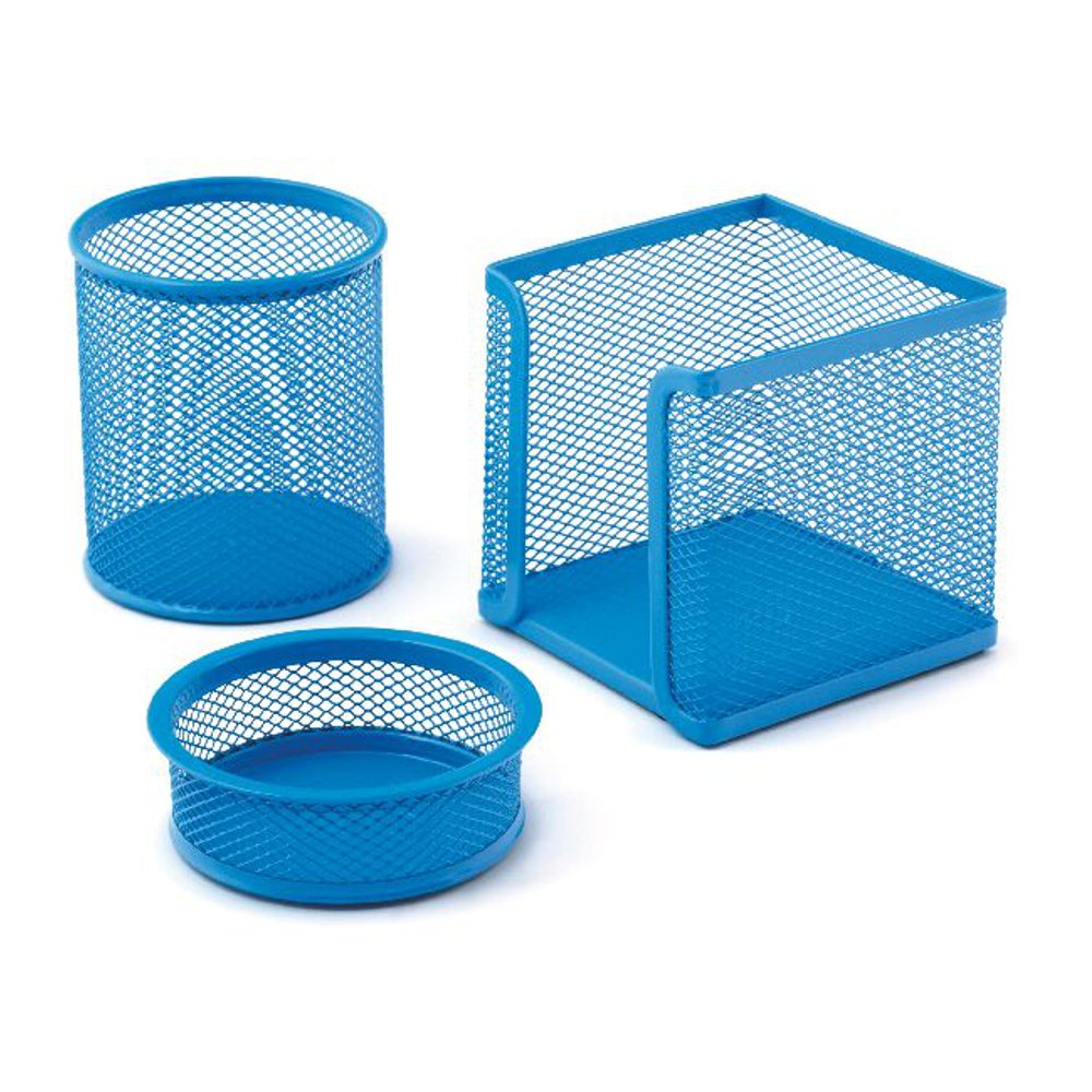 Office - Set da scrivania in metallo, 3 pezzi, colore: Blu chiaro