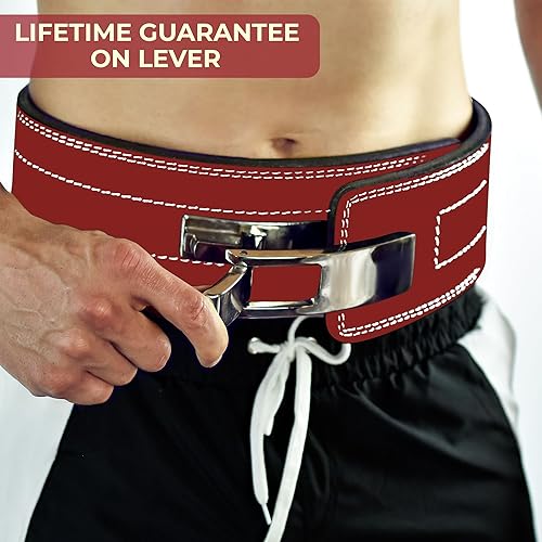 Miniatura 5 de Cinturón para levantamiento de peso con hebilla palanca, 0.4 pulgadas de FlexzFitness, Rojo