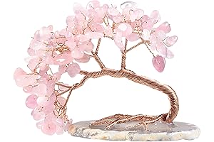 mookaitedecor Natural Rose Quartz Crystal Money Tree With Agate Slice Base