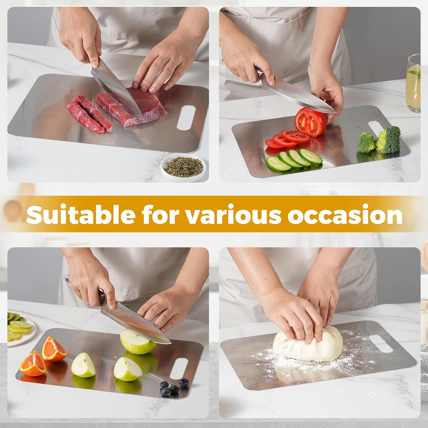 Tavano Titanium Cutting Board,100% Pure Titanium Cutting Boards for Kitchen,Double-side Available Cutting Board for Vegetables,Meat,Fruits,Easy to Store and Clean(L)
