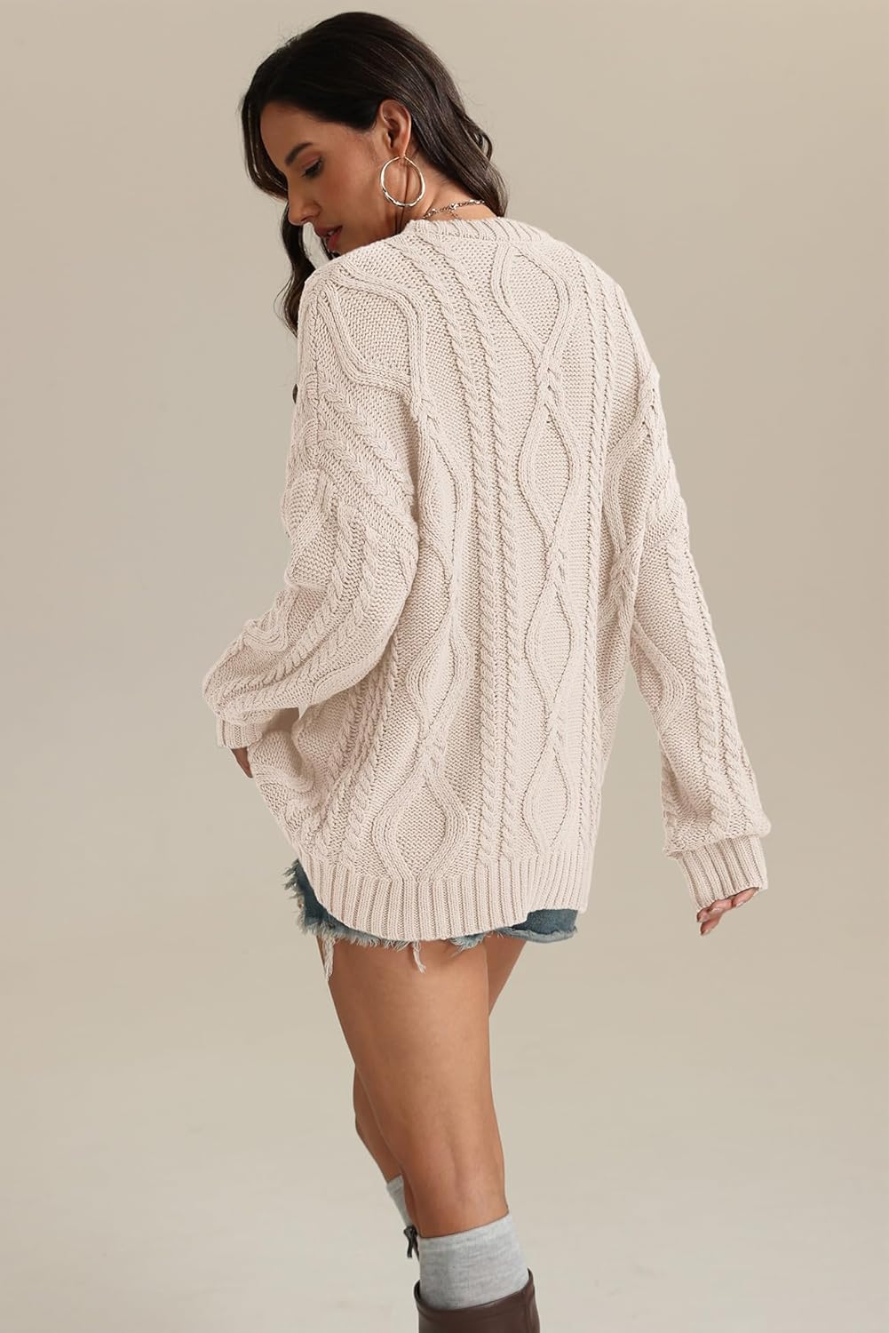 ATHMILE Oversized Cable Knit Sweaters for Women Fall Fashion Outfits Long Sleeve Loose Crewneck Winter Clothes 2025 - Image 3