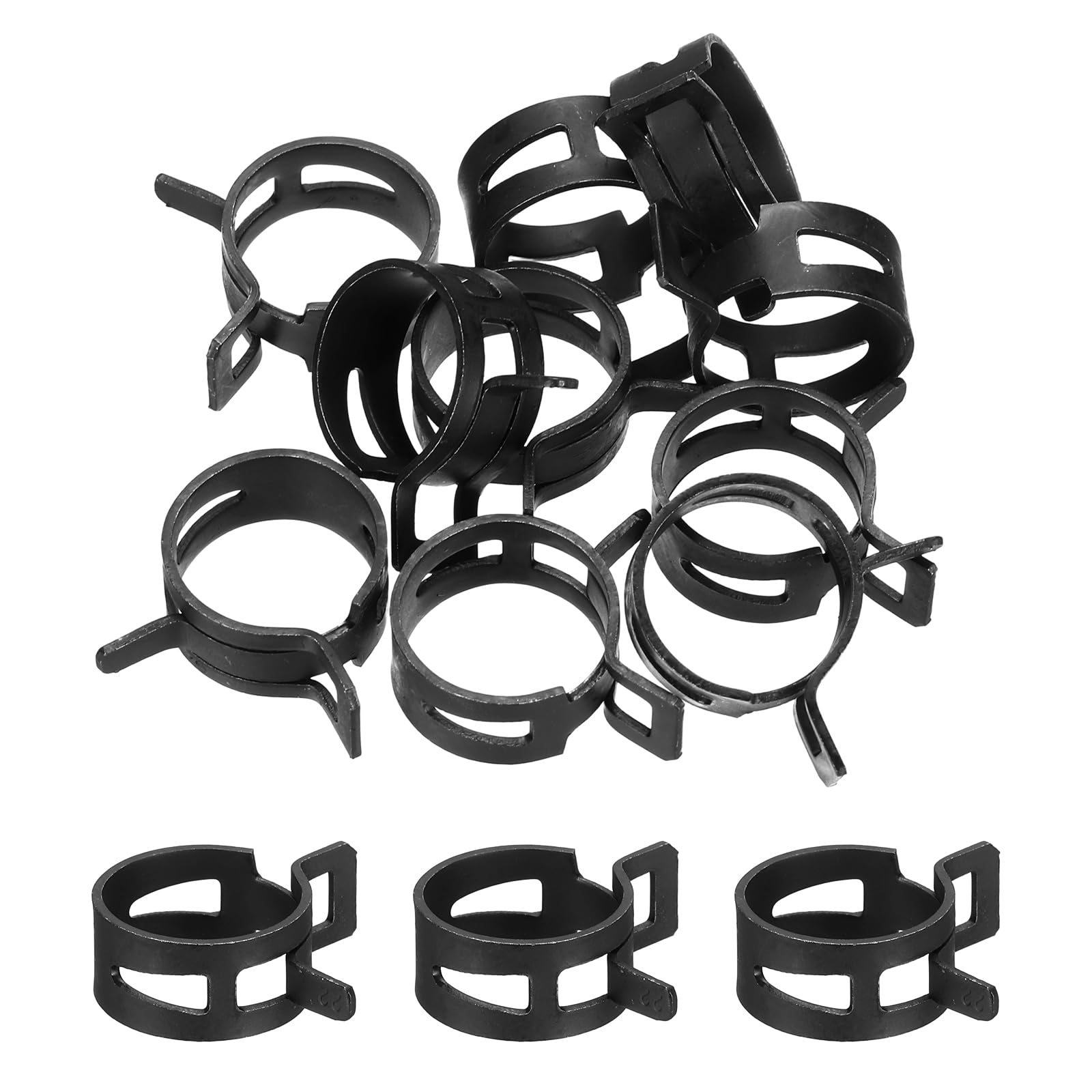 sourcing map 10 Pcs Fuel Line Clamps Spring Band Hose Clamps, 1/2" 22mm Silicone Air Tube Vacuum Hose Water Pipe Low Pressure Assortment Kit, Black — image 1