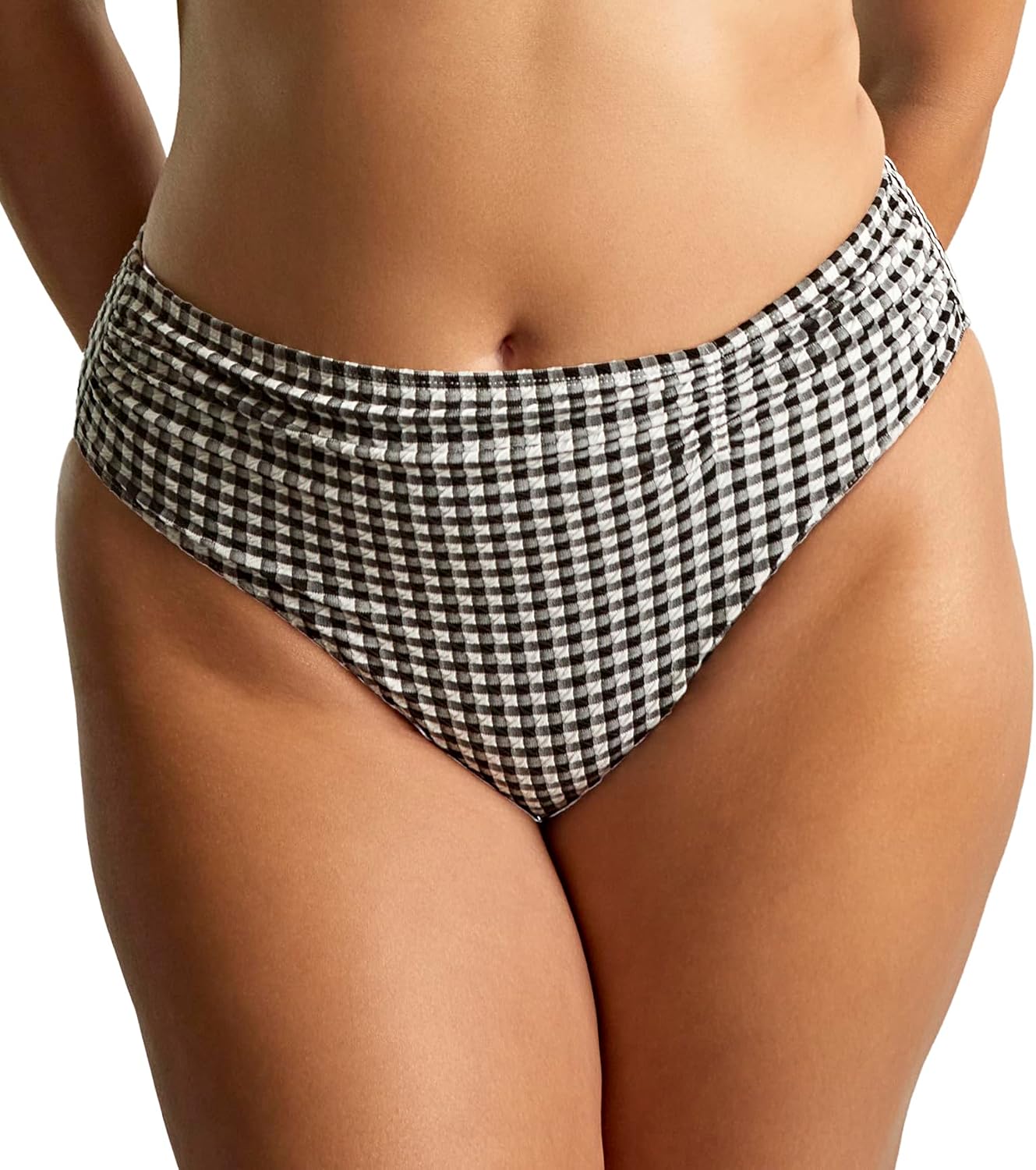 Panache Women's Gingham High Waist Midi Bikini Brief – Flattering Swim Bottoms