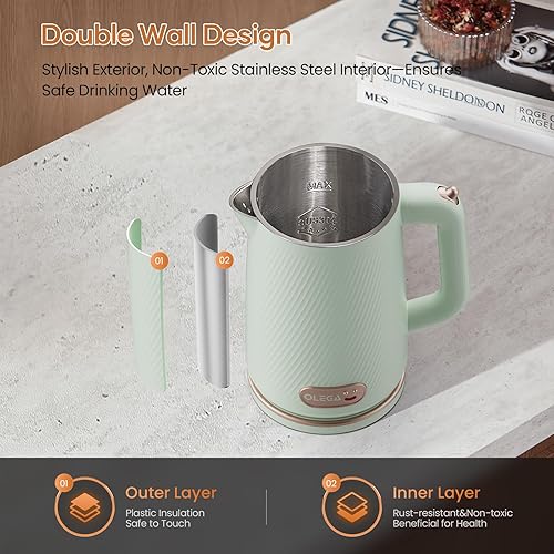 Miniatura 6 de OLEGA Hervidor eléctrico – Hervidor de té eléctrico de 1500 W, hervidor eléctrico interior de acero inoxidable de 1.8 L para agua hirviendo, apagado