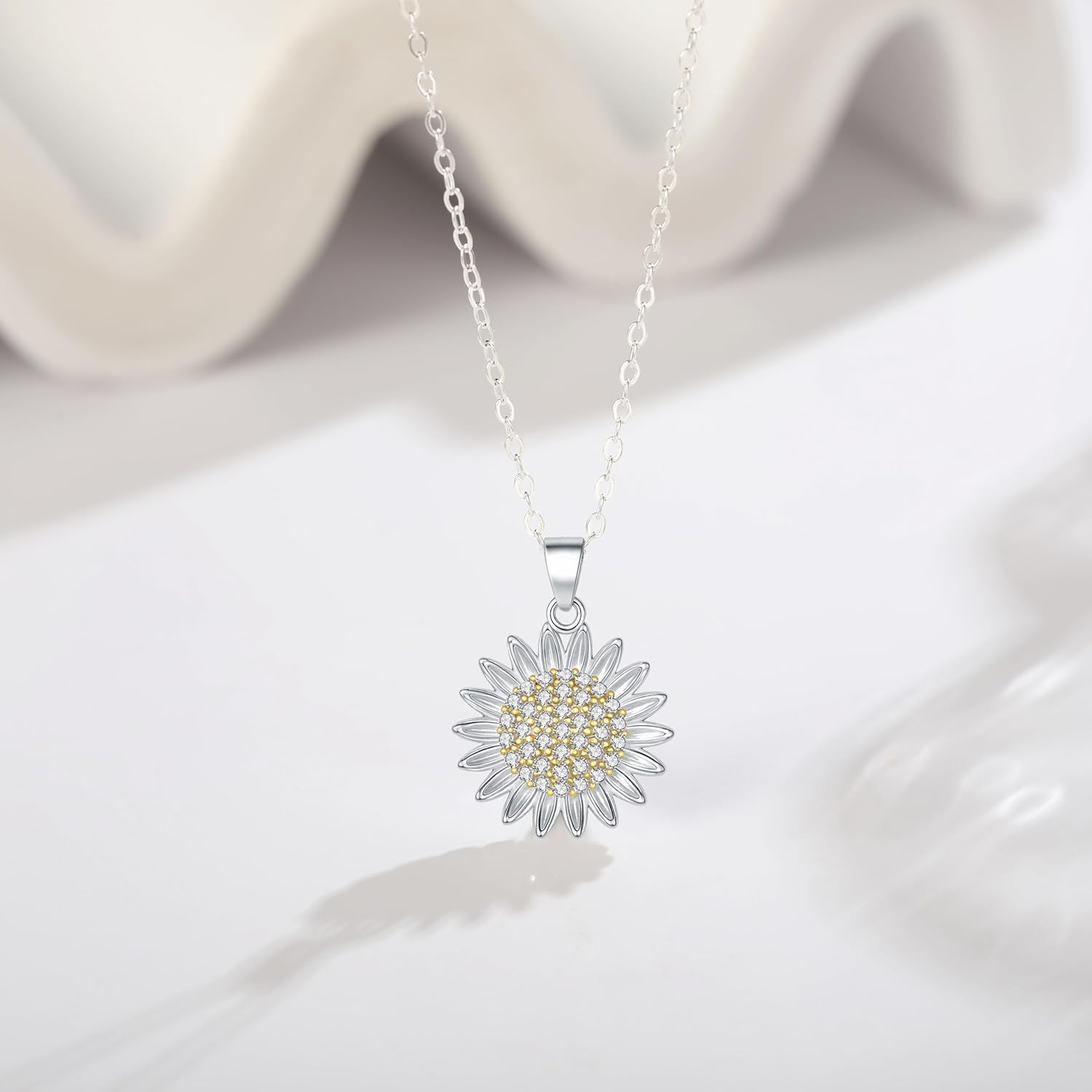 Sunflower Necklaces for Women, 925 Sterling Silver Cubic Zirconia Sunflower Necklace, Inspirational Gifts, Christmas Birthday Gift