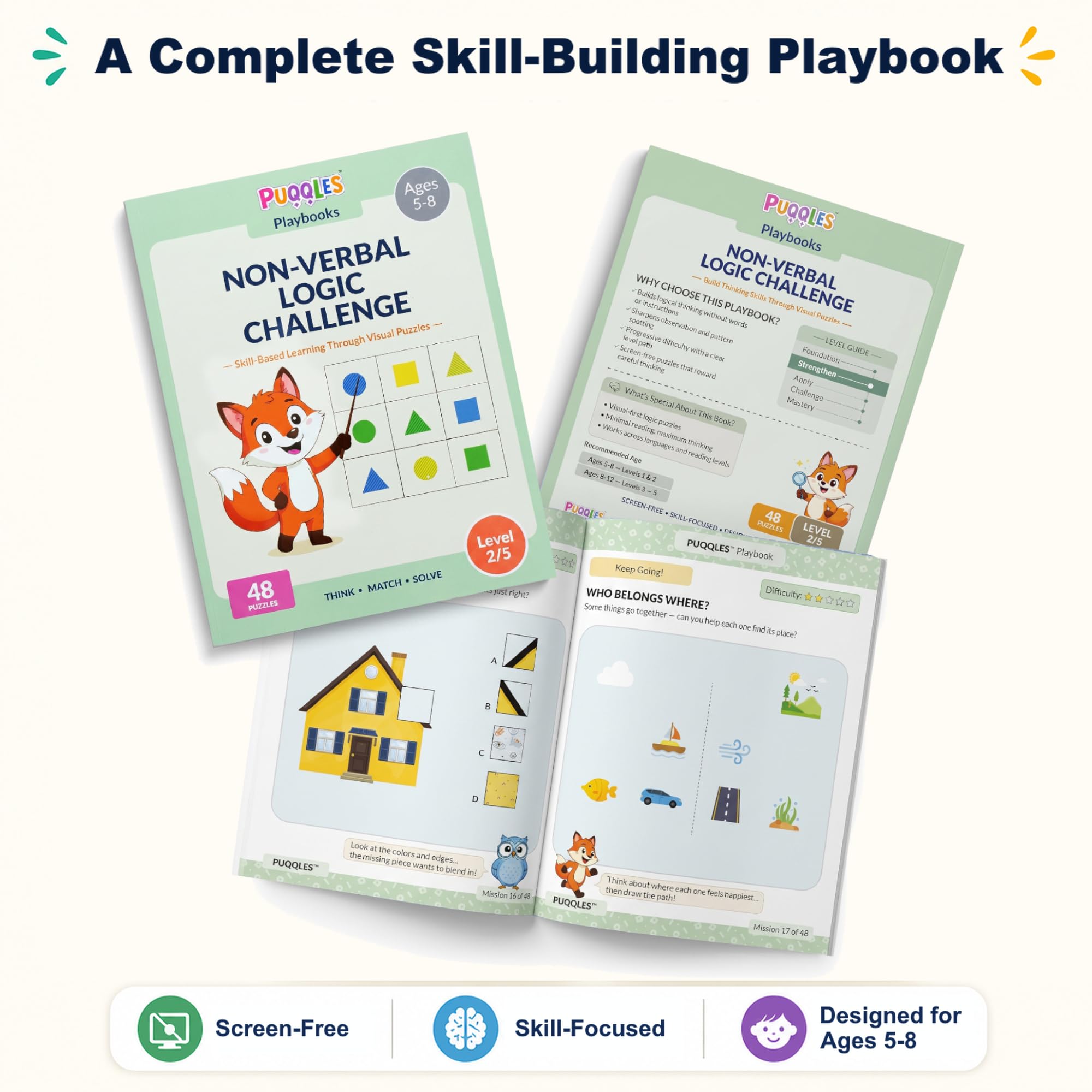 PUQQLES Non-Verbal Logic Activity Book for Kids Ages 5–8 | 48 Visual Thinking & Brain Teaser Puzzles | Critical Thinking, Observation & Problem-Solving Skills | Screen-Free Learning (Level 2) 4