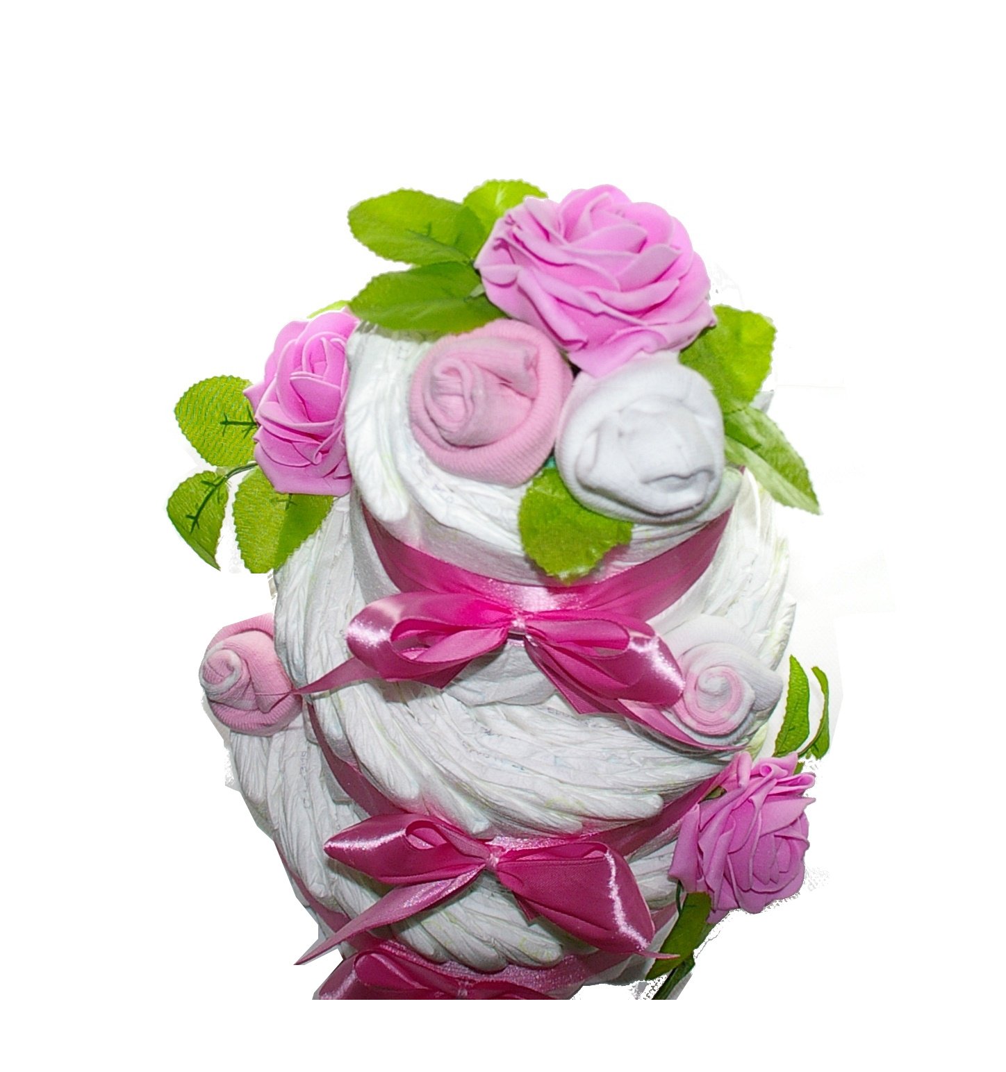 XXL Windeltorte rosa für Mädchen ROSENBLÜTE / 63-teilig/Geschenk zur Geburt, Babyparty & Babyshower / 45cm