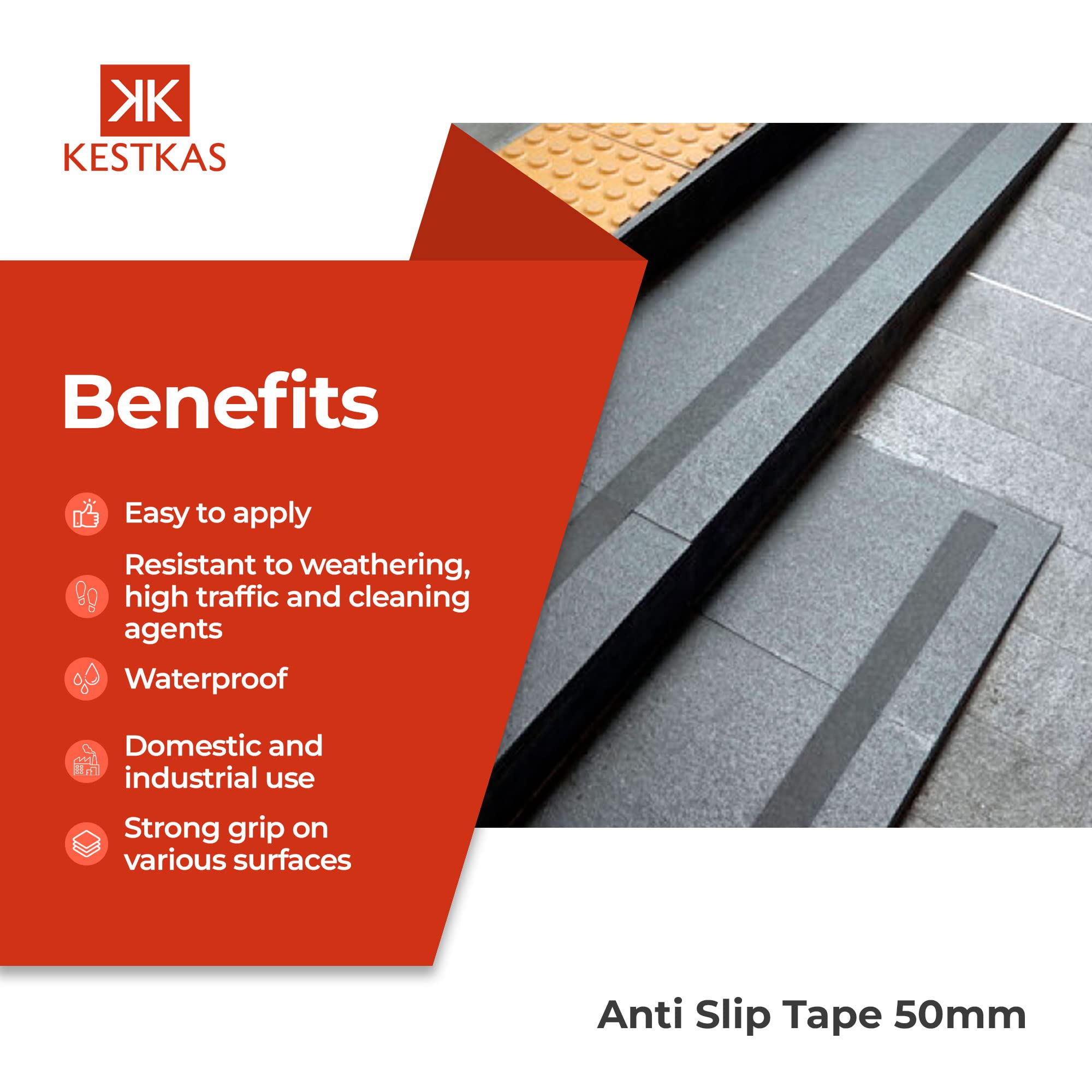 KESTKAS Anti Slip Tape 2Inch x 33Ft - Safety Tape - Non Slip Tape - Anti-Slip Adhesive Tape - Anti Slip Strips for Decking - Anti Slip Stair Treads - Indoor | Outdoor