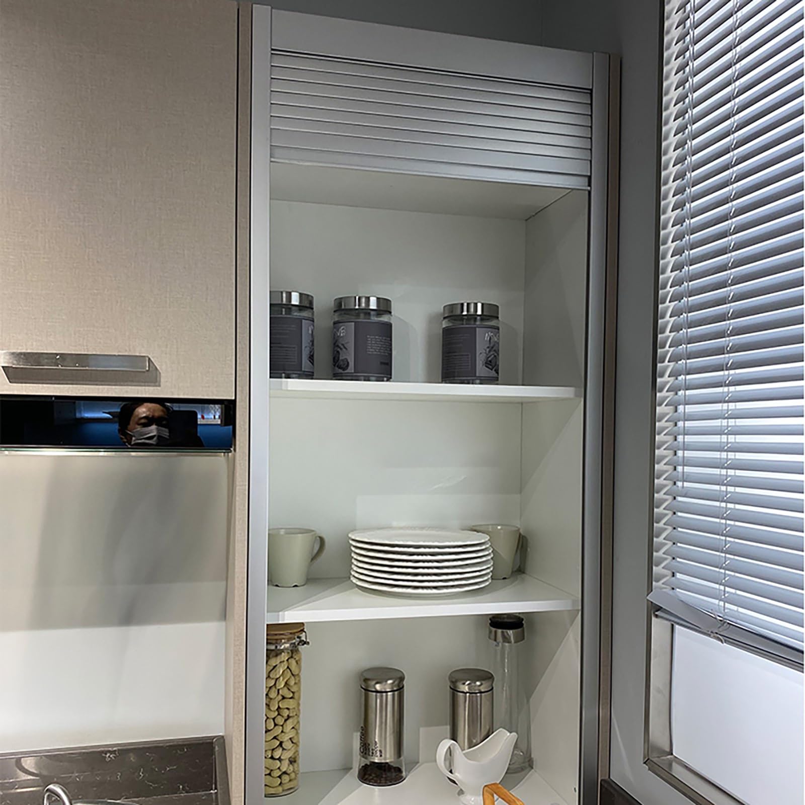 MLYAYE Kitchen Cabinets Roll-up Door White, 24'' 28 32 36 40 44 48 in 52 56 60 Inch High Pull Down Tambour Door Gate Kit with Installation Hardware, Easy to Install(W 24 x H 48 inch)