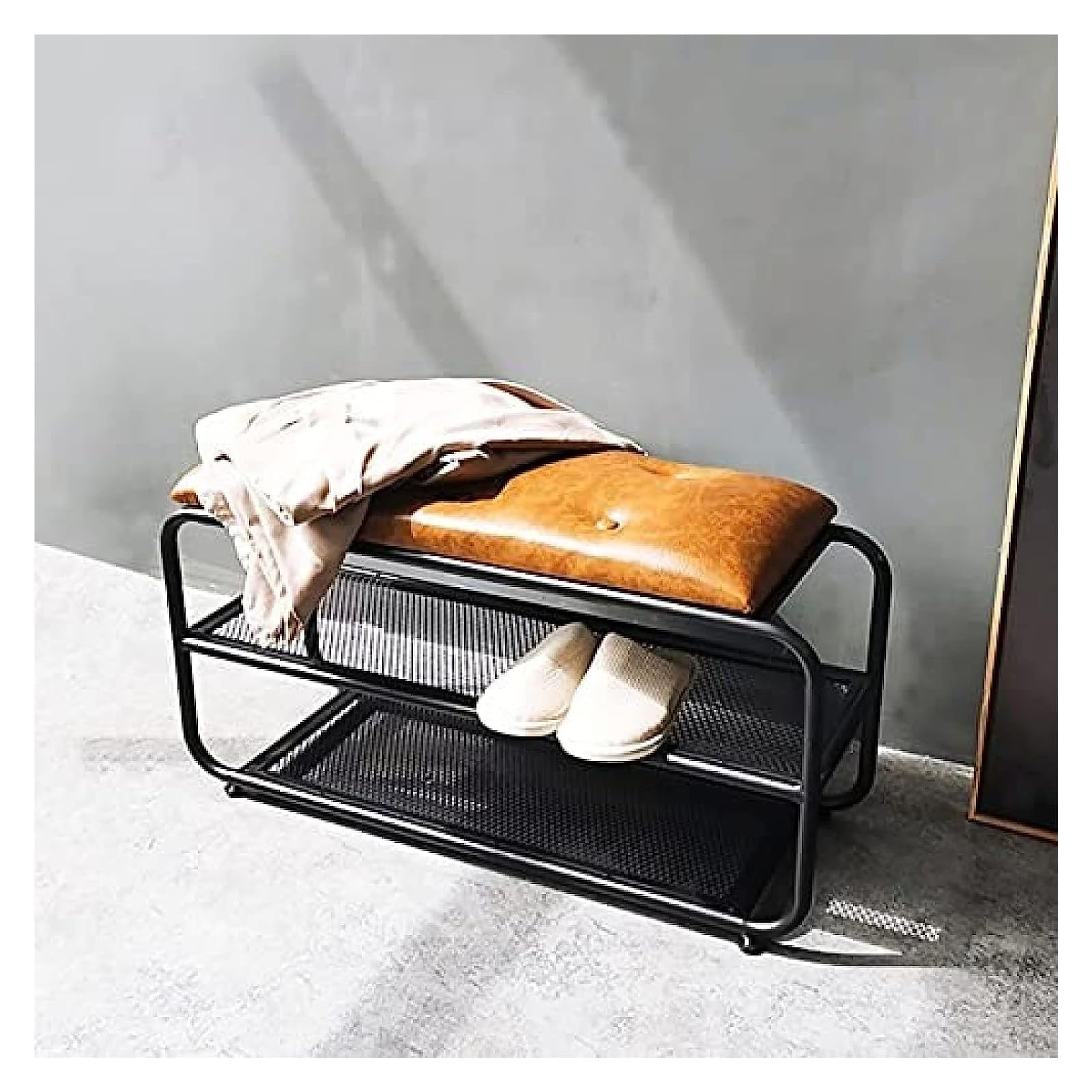 Shoe Storage Bench Hallway Shoe Cabinet, Entrance Bench Shoe Rack, Button Leather Shoe Stool Upholstered Bench Seat, Entry Shoe Cabinet Furniture