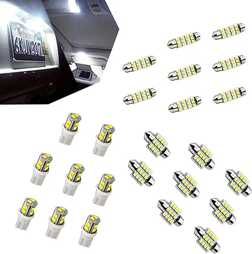 Pack-20 - Juego de 20 bombillas LED para automóvil, 6000 K de repuesto de luz de matrícula, T10 de 1.220 in y 1.654 in, combinación de bombillas de