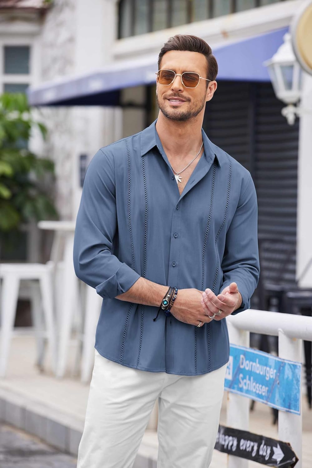 COOFANDY Mens Cuban Guayabera Shirt Casual Button Down Shirts Long Sleeve Summer Beach Shirts - Image 5