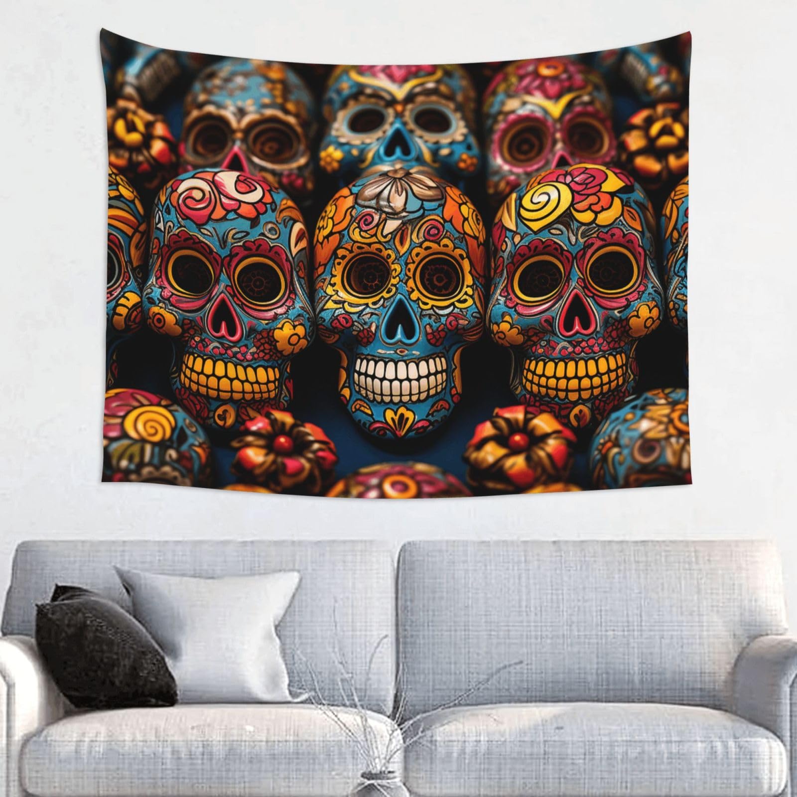 FodPand Colorful Sugar Skulls Tapestry Wall Hanging 29x37in Tapestries Wall Backdrop Room Poster Art Aesthetic Decor For Home Office Bedroom Living Room Dorm