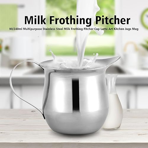 Miniatura 5 de Taza espumadora de leche, 3.0fl oz multiusos de acero inoxidable para espumar leche, taza de café con leche, jarras de cocina