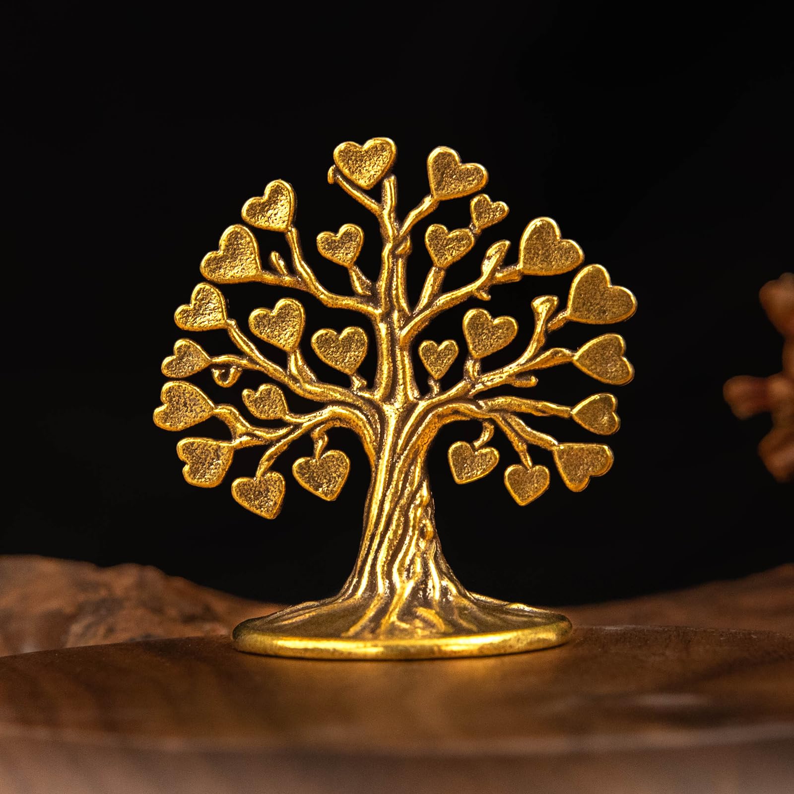 Betr Brsas 100% Solid Brass, Retro Heart Tree Desk Decor, Love Tree Figurine with Heart Leaves, Vintage Collectible Sculpture, Aesthetic Home Decoration, Romantic Gift for Couples Anniversary Wedding