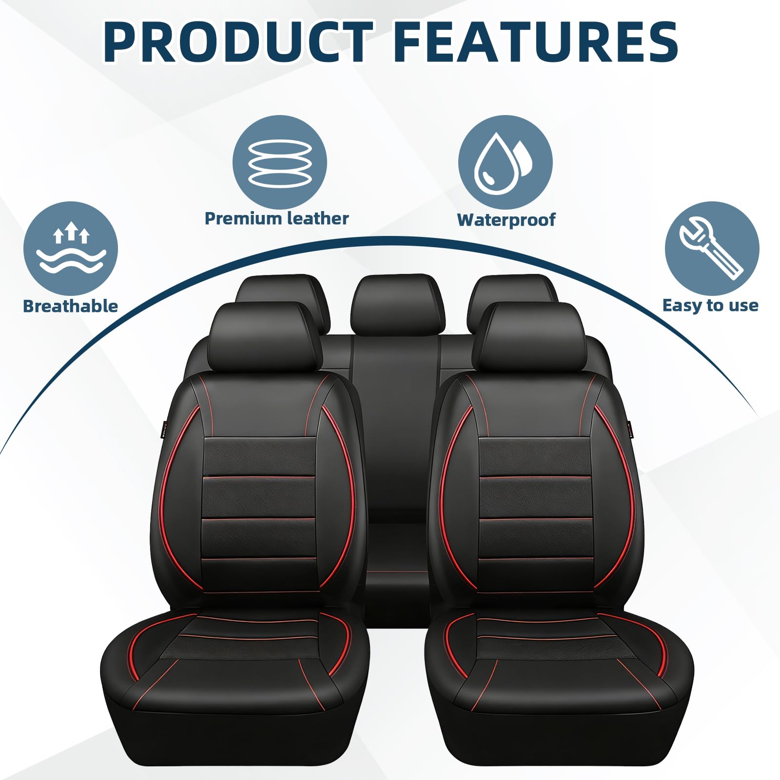 Set completo di 9 coprisedili per auto, in pelle, impermeabili, antiscivolo, protezione per sedili auto, compatibile con airbag, set completo universale da 5 posti, con schienale alto, per SUV