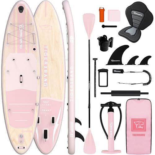 TIGERXBANG Inflatable Stand Up Paddle Board with SUP Board Accessories, Anti-Slip EVA Deck, 11'/10'6'' Paddleboard for Adults & Youth - All Skill Levels