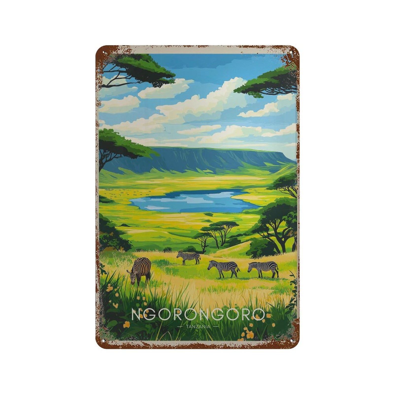 xiaoxiaoshen Ngorongoro Tanzania Travel Savanah Wall Decor Art Metal Tin Poster Modern Home Decor Art Home Bar Shop Decorations Vintage Sign 30x20cm