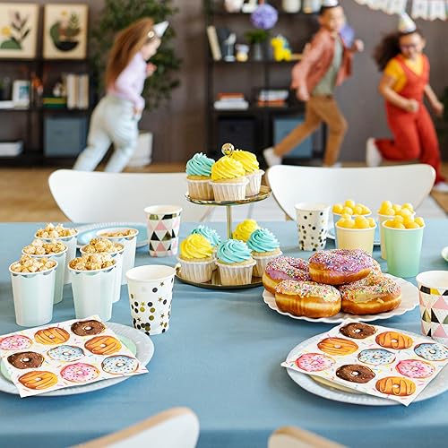 Miniatura 5 de Whaline 80 hojas de servilletas de papel para fiesta de donas coloridas, servilletas desechables para almuerzo, postre cena, servilletas de mano