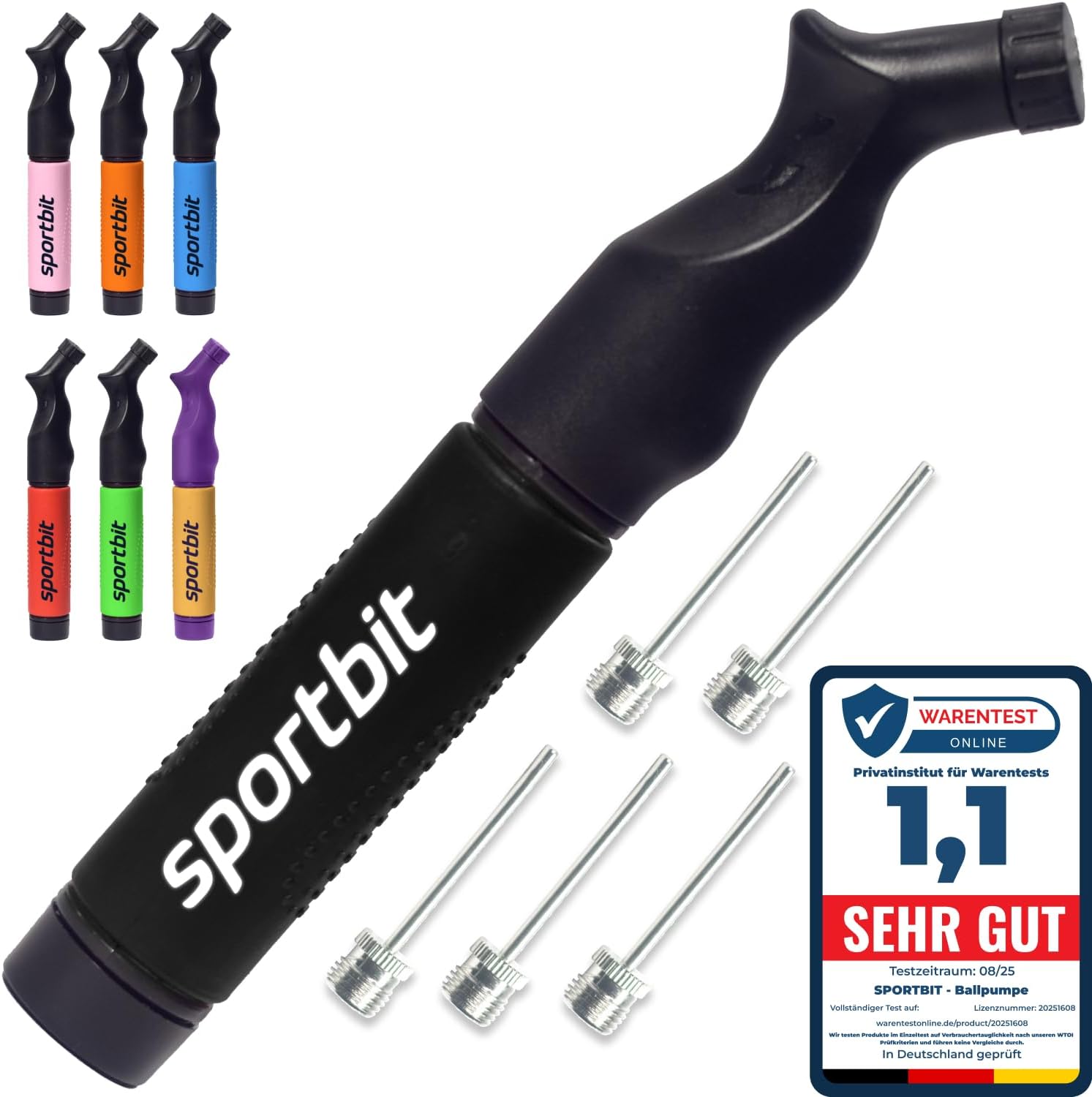 Ball Pump for Sports Balls - Push & Pull Inflating System - Hand Pump for All Exercise Balls - Volleyball Pump, Basketball Inflator, Football & Soccer Ball Air Pump - Goes with 5 Needles Set