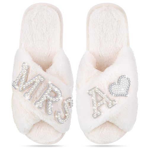Tarpop Bride Slippers Mrs Slipper for Wedding with Personalized Initial