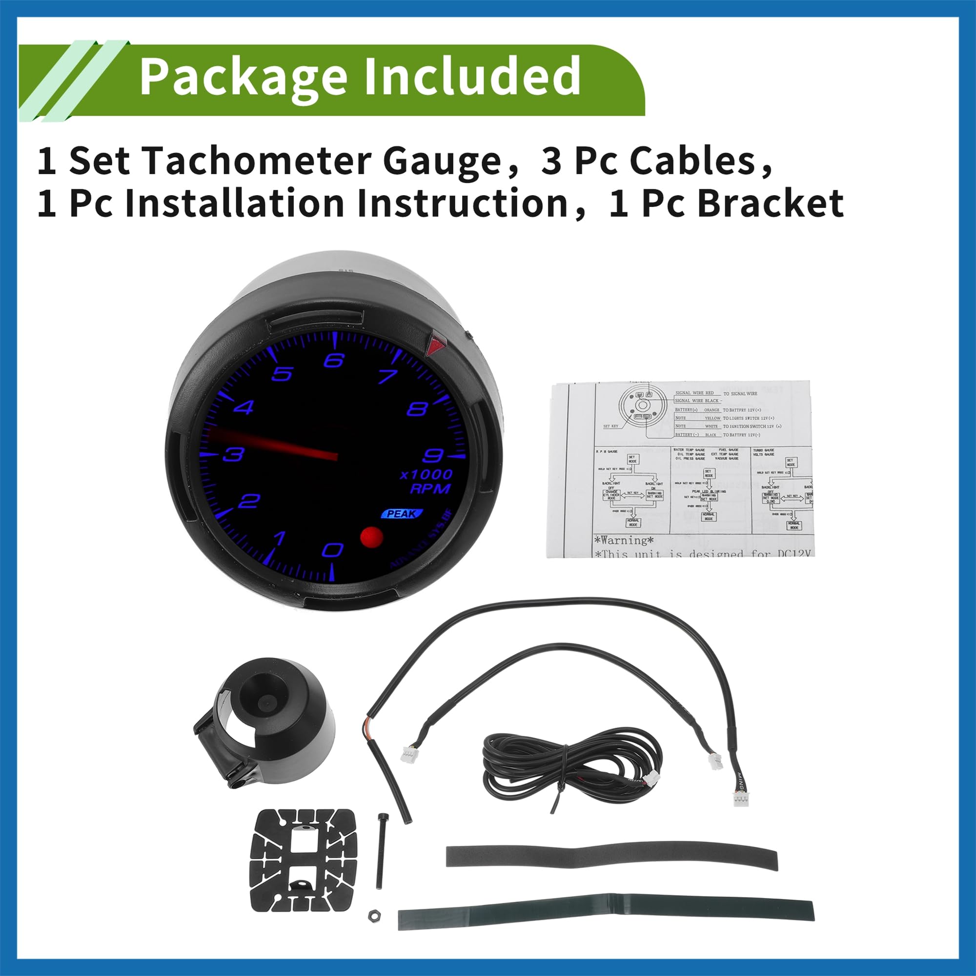 A ABSOPRO 2.5" 60mm Tachometer Gauge Colorful Pointer RPM Tachometer Tach Gauge 0-10000RPM W/Sensor and Bracket Universal Tachometer Car DC 12V Sostituzione dell'articolo