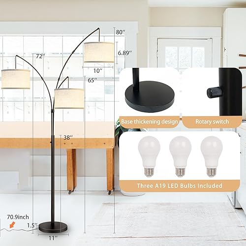 Miniatura 5 de Lámparas de pie de arco para sala de estar, moderna lámpara de pie de mediados de siglo con base pesada para dormitorio oficina, lámpara de pie