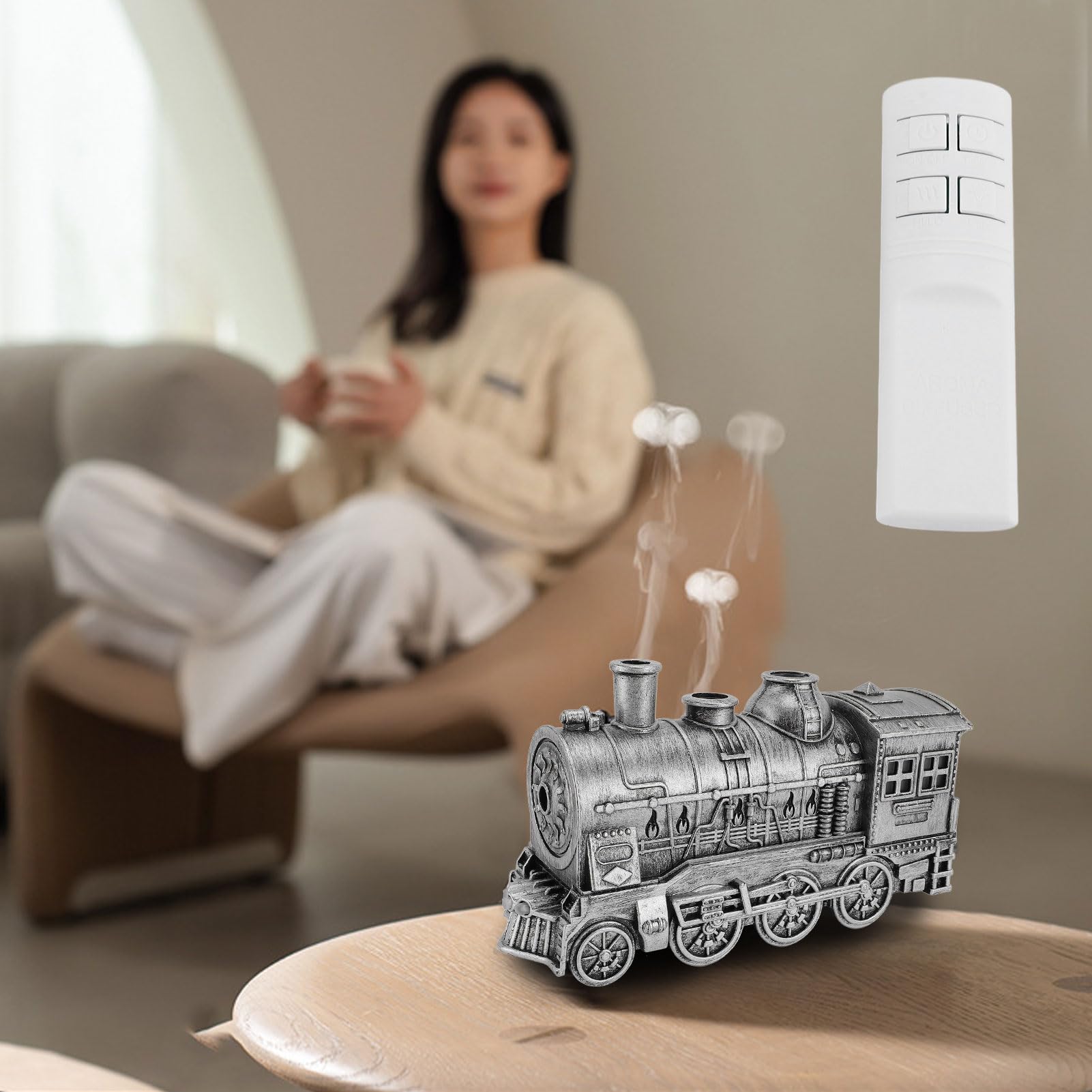 TOPINCN Diffusore per Oli Essenziali Train, 300ml Umidificatore Silenzioso con 2 Modalità Luce e Timer Telecomando per Camera da Letto Ufficio (Spina europea)