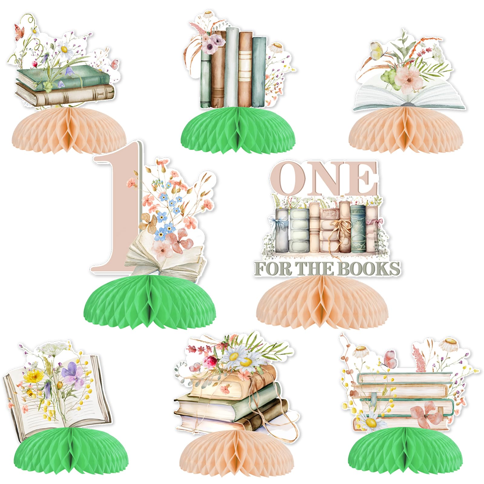 8 Pcs Book Honeycomb Centerpieces for Girls 1st Birthday Party Supplies | One for The Books First Birthday Centerpieces Reading Table Toppers Storybook Wildflower Table Decorations