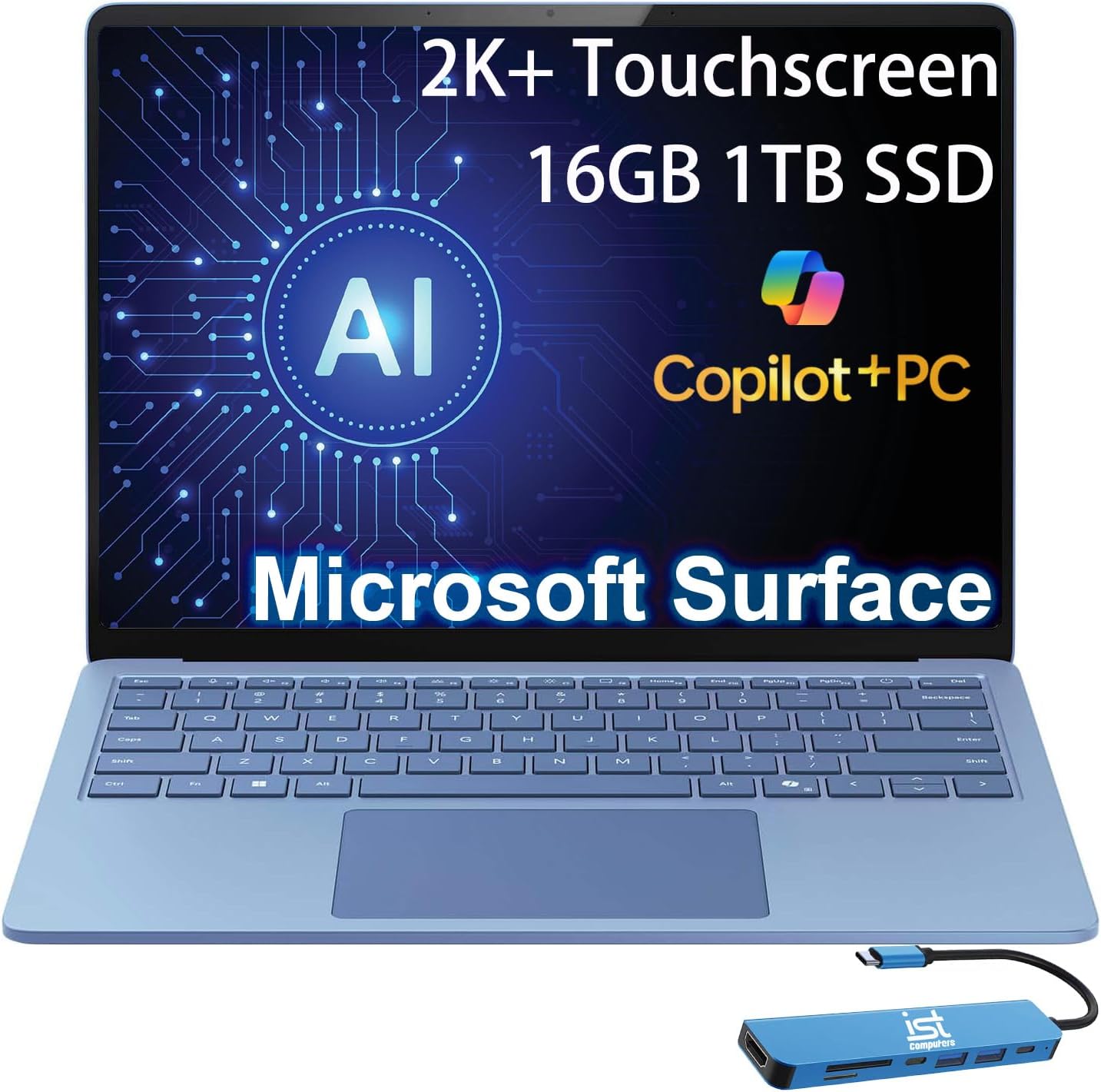 Surface Laptop 7 AI Copilot + PC for Business (13.8" 2K+ Touchscreen, Snapdragon X Elite (> Intel i7-1355U), 16GB RAM, 1TB SSD), 20-Hr Battery Life, Backlit, IST HUB, Win 11 Pro, Sapphire