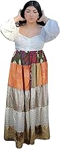 Mogul Interior Women's Beige Patchwork Maxi Skirt – Boho Long Flared Skirt S/M/L