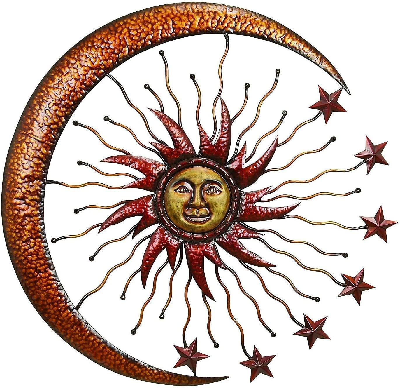 Bellaa 27604 Metal Wall Art Sun Moon Stars Indoor Crescent Celestial Outdoor Hanging Garden Home Decor Large 24 inch