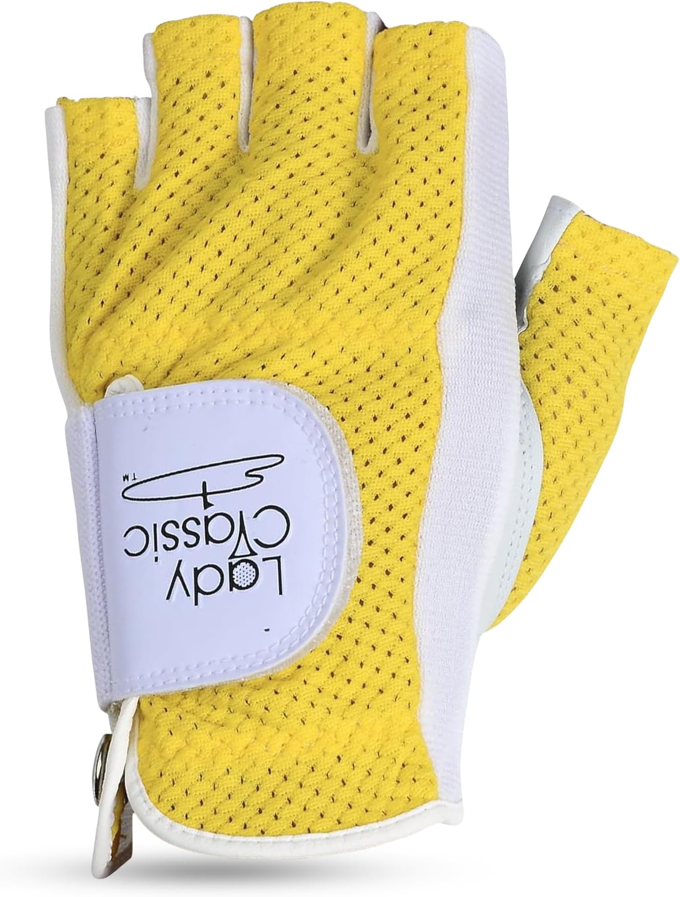 Mesh Half Golf Glove for Women – Premium Cabretta Leather Palm, Breathable Mesh Back, Half-Finger Design Ladies Golf Glove for Enhanced Grip & Comfort