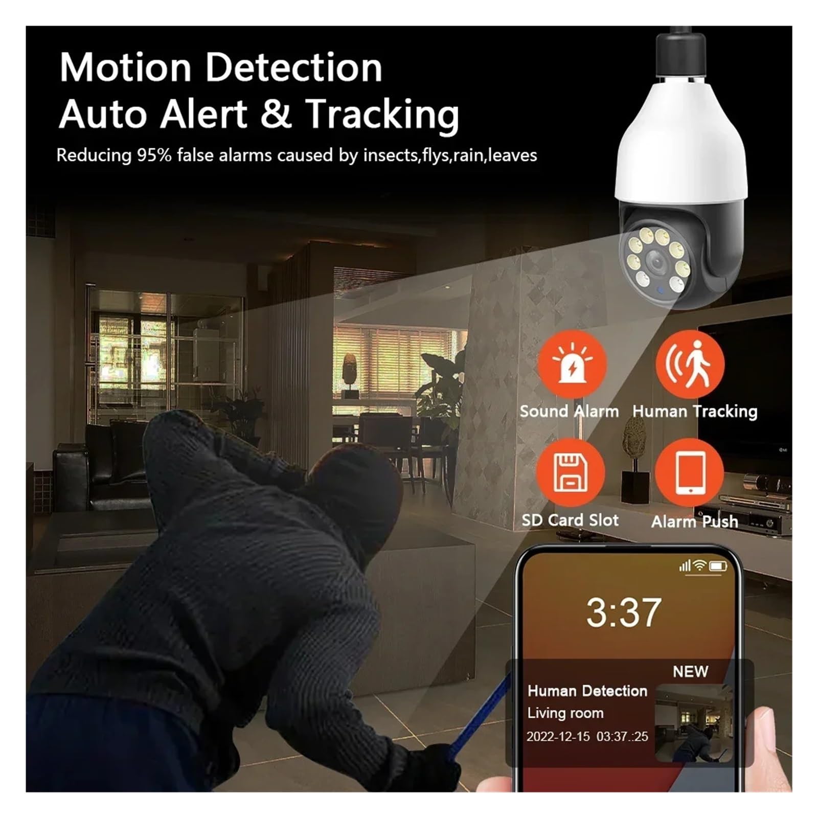 Caméra De Surveillance De Sécurité Domestique Sans Fil WiFi, Ampoule
