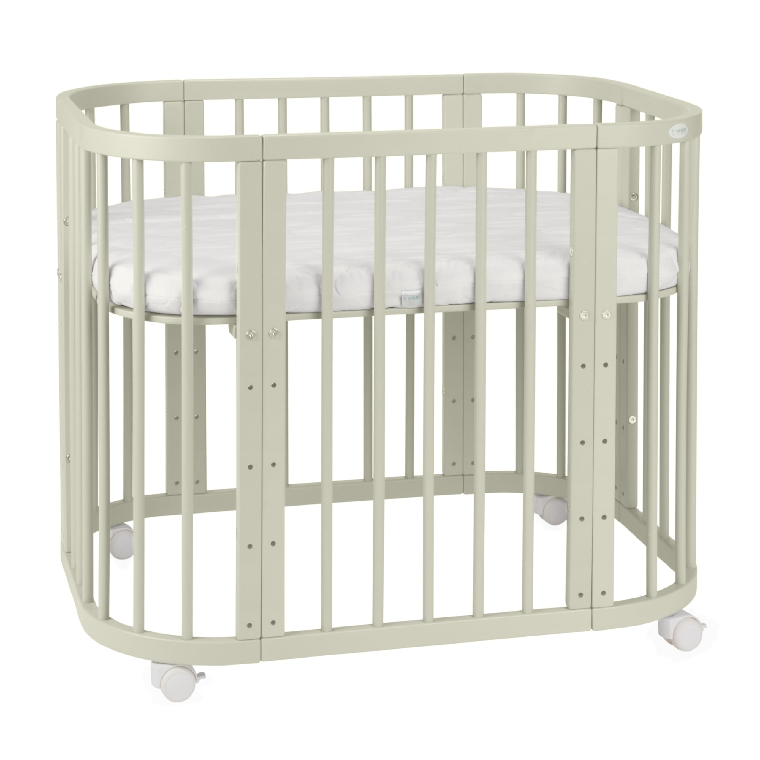 Waldin Babybett 5in1 aus Buchenholz, Olive – inkl. Matratze, verstellbar und belüftet