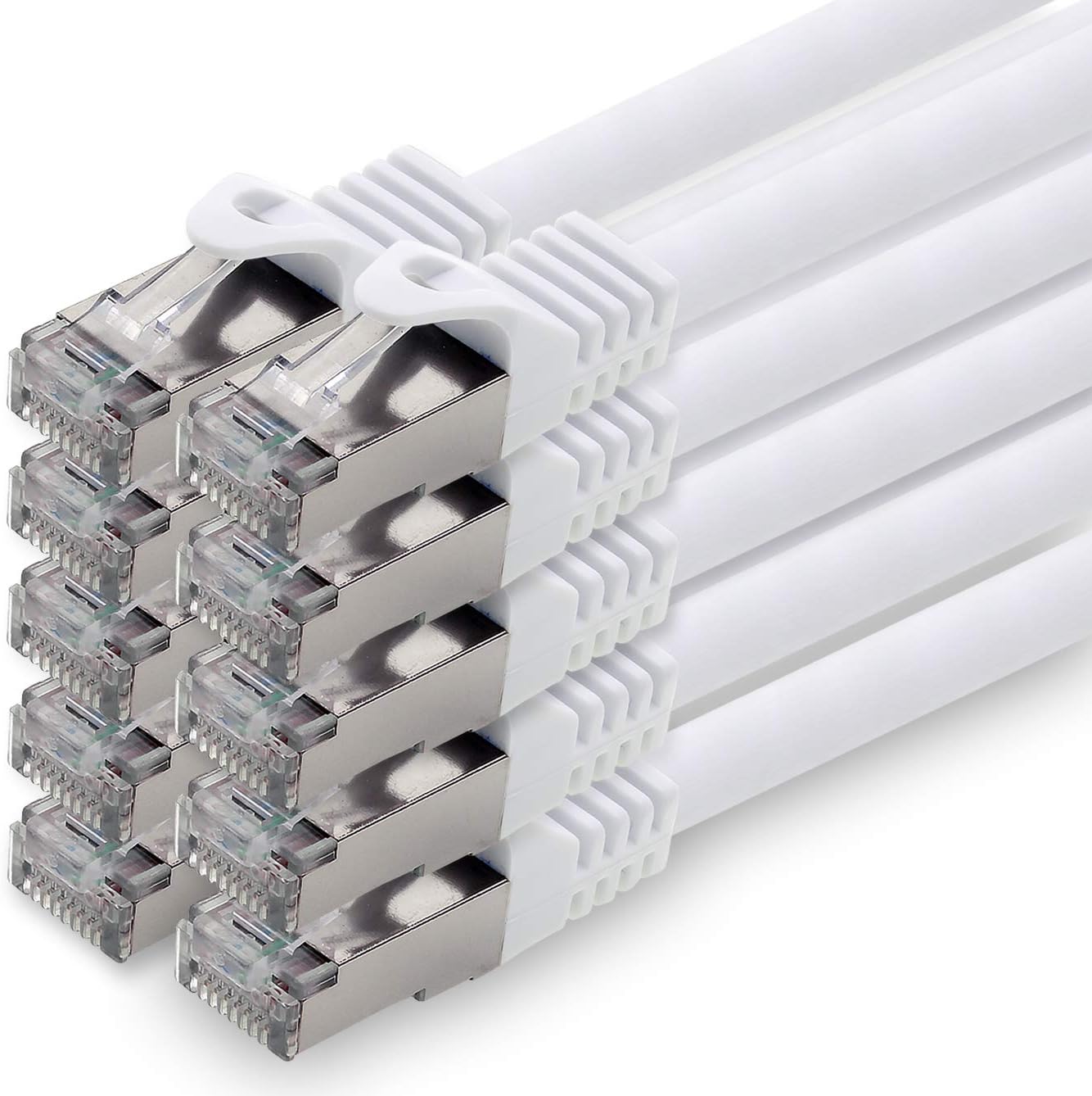 1aTTack.de 1,0m - white - 10 pieces - CAT.7 - Network Cable Patchcable Lancable Ethernet (SET) - 10GBASE-T - 10000 Mbps - CAT7 S-FTP double shielded PIMF 600MHz compatible with CAT5 CAT6 CAT6a CAT8