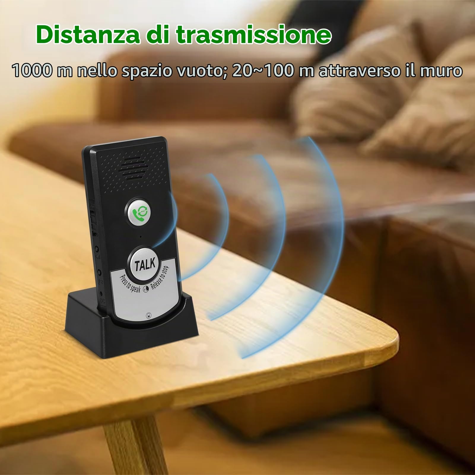 Sistema di Interfono Senza Fili 1000M, Citofono Vocale Campanello Citofono Vocale, Campanelli Per Interfono Senza Fili Interfono Vocale Bidirezionale, Intercomunicatore Wireless (Nero)
