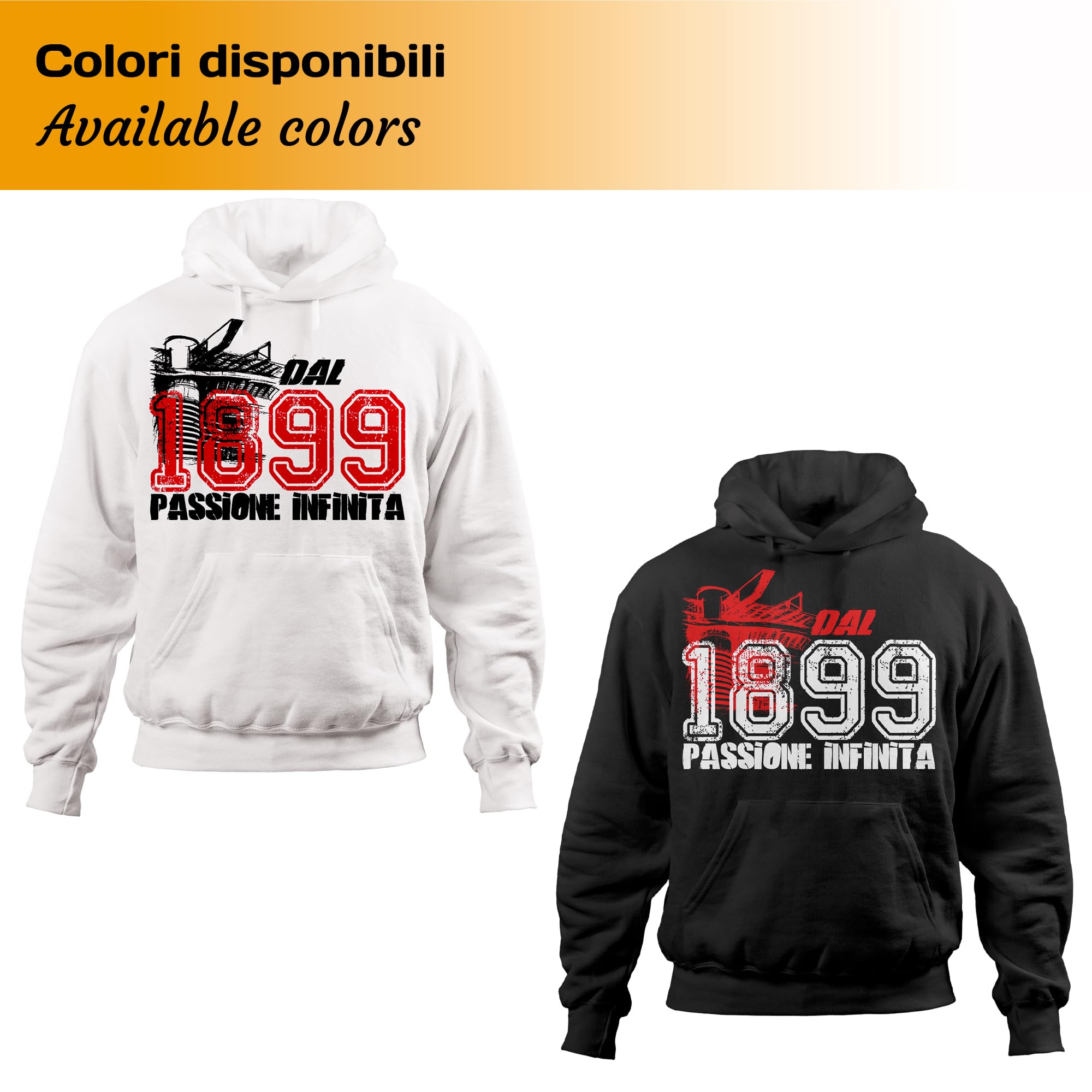 Felpa Sportiva Celebrativa Passione Infinita Milano con Cappuccio Regolabile Cotone Felpato Made in Italy