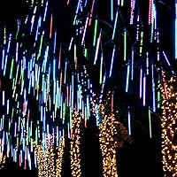 Vista 6 de Luces de Navidad de lluvia de meteoritos para exteriores, 8 tubos, 192 luces LED de lluvia que caen, luces impermeables para exteriores, enchufes