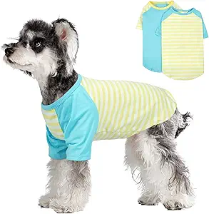 Kuoser 2 Pack Dog Shirts for Small Medium Large Dogs, Breathable Cotton Summer Dog Tshirts, Cute Puppy Sweatshirt Clothes with Funny Stripes,Pet T Shirts for Boys & Girls