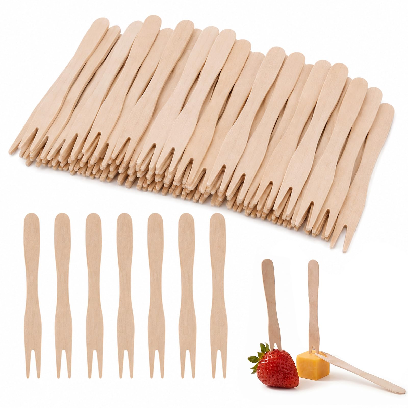 Guttiuaa 500Pcs Wooden Forks, Mini Fruit Fork for Party Eating Camping Wedding Family Gatherings