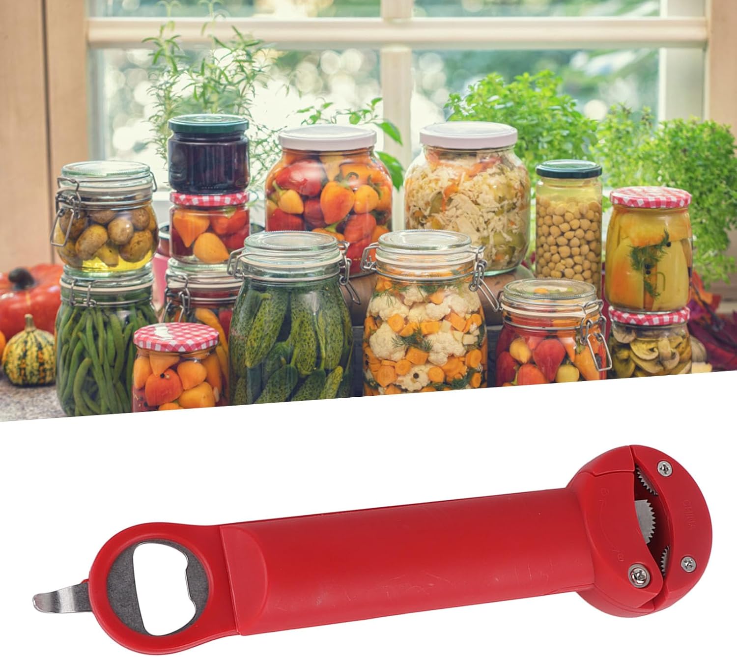 Ejoyous Bottle Opener, Retractable Can Opener Stainless Steel Adjustable Screwer Jar Bottle Opening Tool for Home Kitchen Restaurant (Red), Ejoyousrxmn9ots18-11 image 2