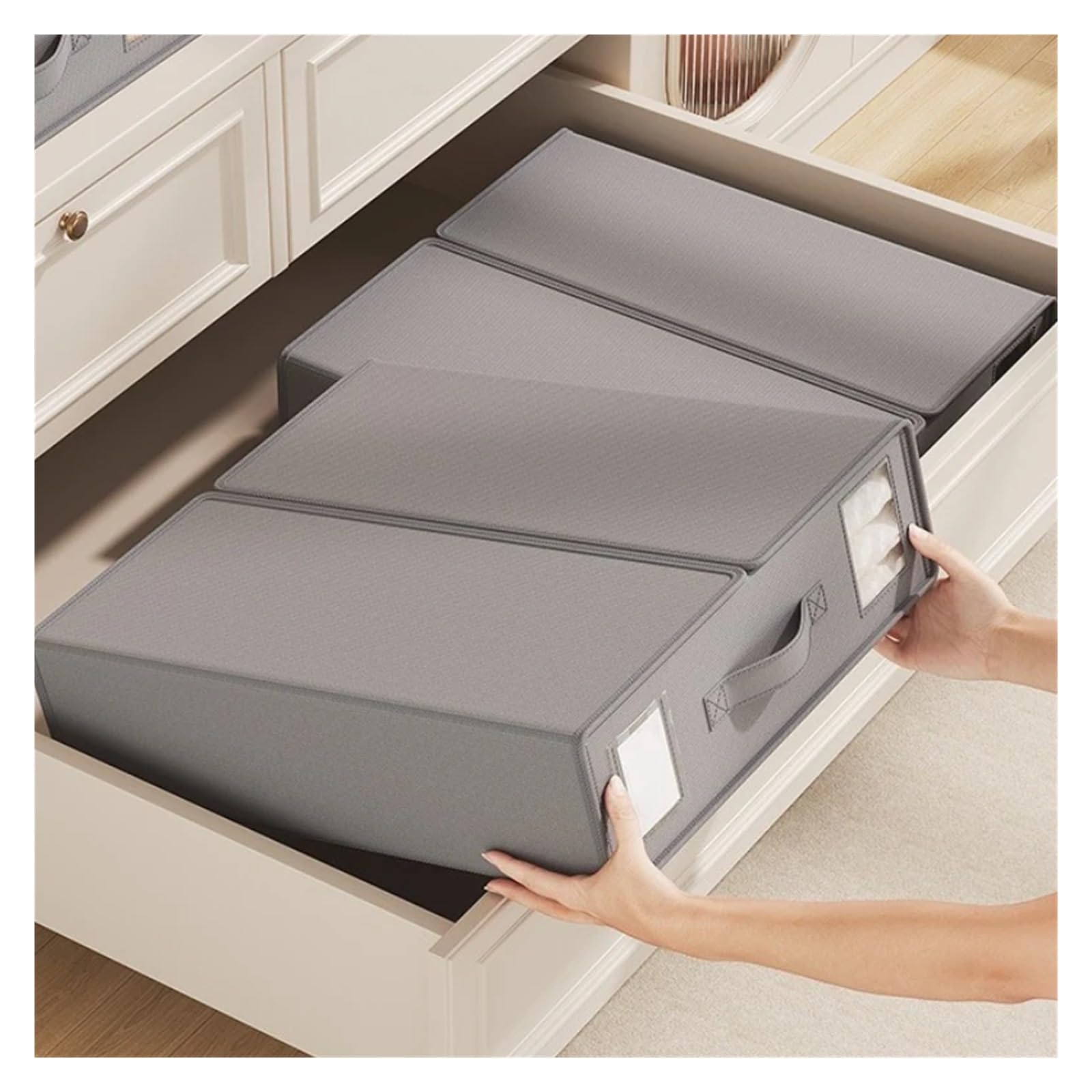 Organizador Sabanas Caja de almacenamiento ropa cama no tejida, organizador sábanas plegable for funda nórdica, almohada, armario, contenedor tela for el hogar(Beige)