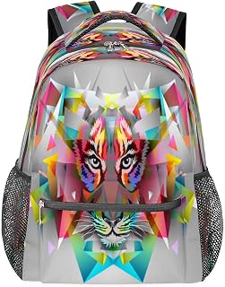 Mochilas de tigre geométricas abstratas para mulheres, mochilas para laptop para negócios, mochila escolar para estudantes com alça de ombro ajustável, mochila casual para viagem e acampamento para mulheres e homens, Multicor, Large
