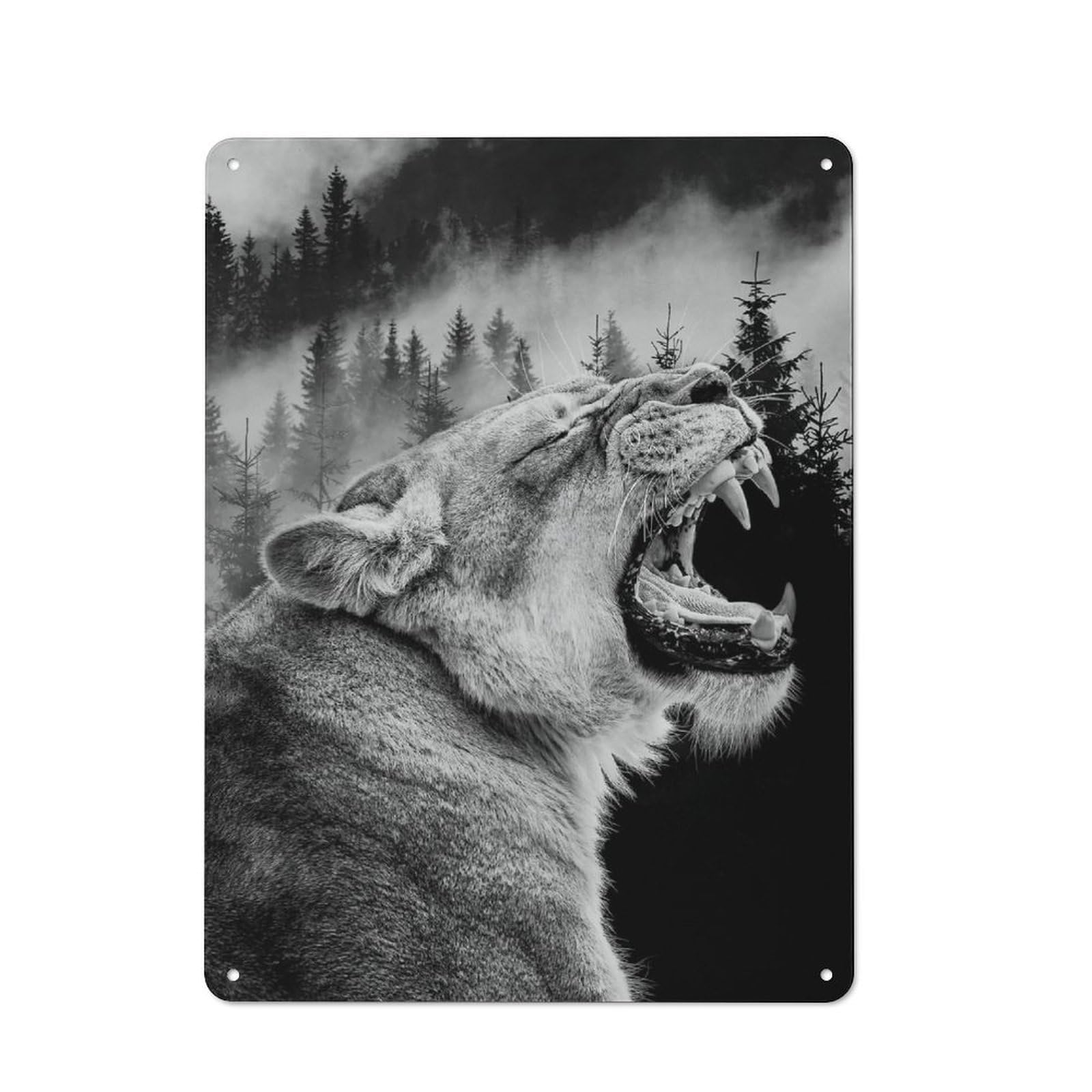 Junmoney Style-19 For Hobby Room Or Studio, Angry Lion Rustic Tin Wall Plaque 40X30cm, For Vintage Wall Decor Fans, For Metal Sign Collectors
