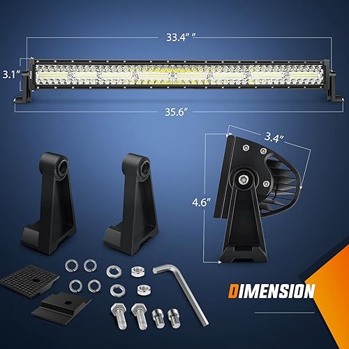Miniatura 2 de Nilight Barra de luz LED de 33 pulgadas, 256 chips LED de 9860 lúmenes, curvada, triple fila, foco de inundación, luces LED de conducción de alta