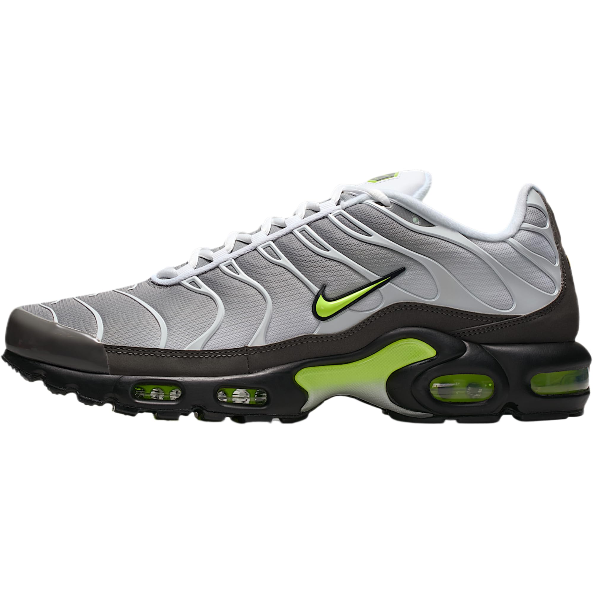 Nike Air Max Plus pour homme en blanc, gris et jaune fluo