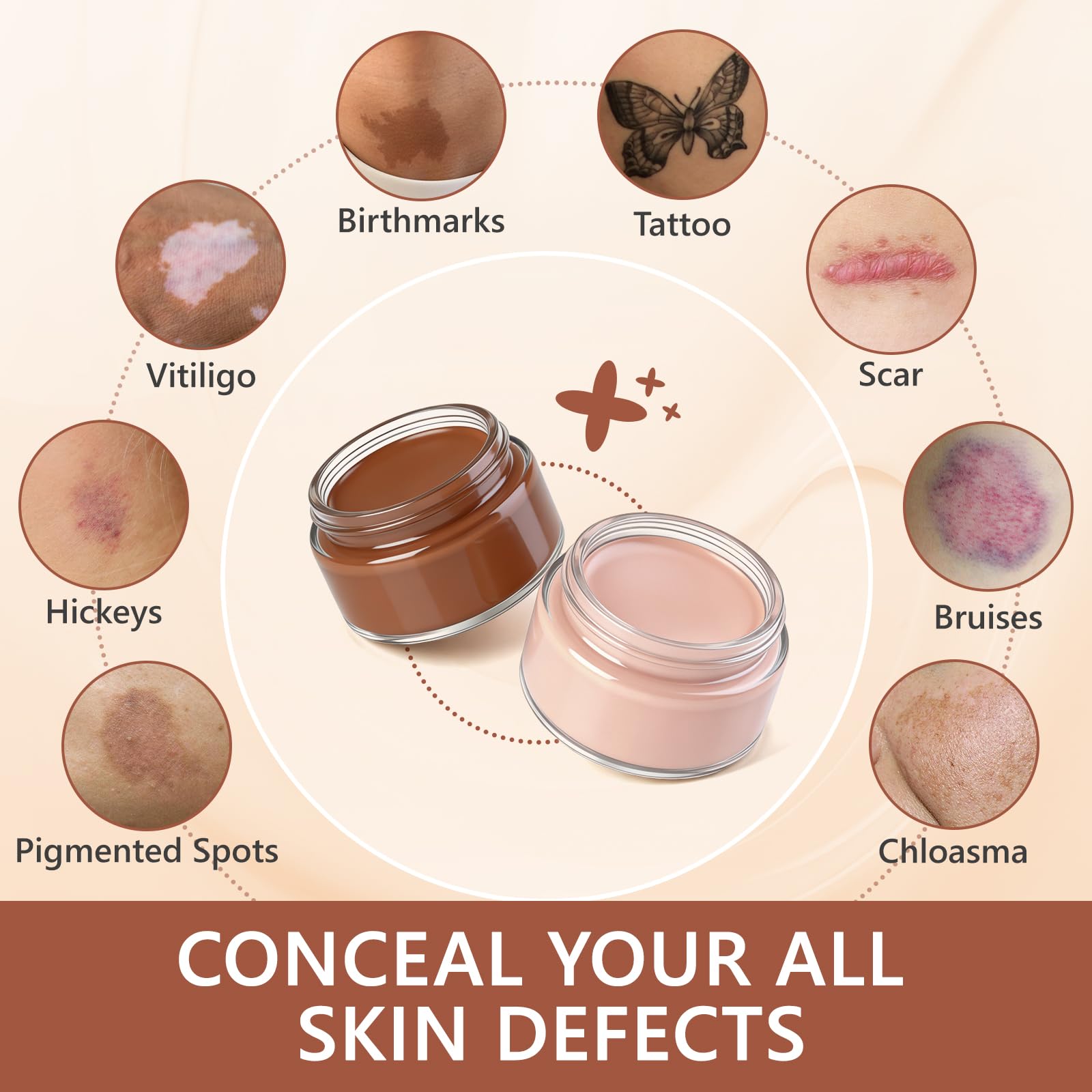 Tattoo Cover Up Makeup Waterproof, Sweatproof & Long-Lasting Tattoo Cover, 2 Colors Adjustable Makeup Concealer, Suitable for Bruise, Scars & Other Blemishes - 3