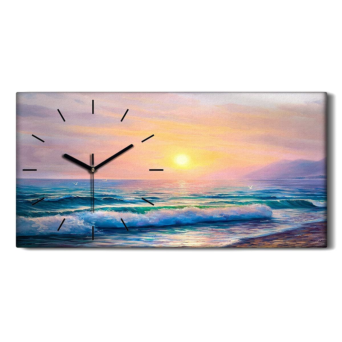Horloge sur Toile Sunset Paysage de Mer 60x30cm pour Décoration Murale de Salon